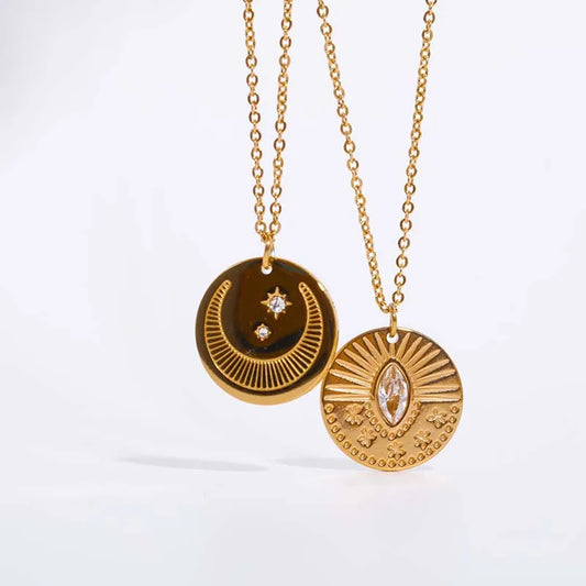 18K Gold Sun Moon Necklace