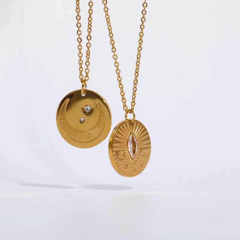 18K Gold Sun Moon Necklace